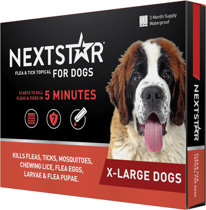 Flea and Tick Prevention for Dogs, Repellent, and Control, Fast Acting Waterproof Topical Drops for Extra-Large Dogs, 3 Monthly Doses