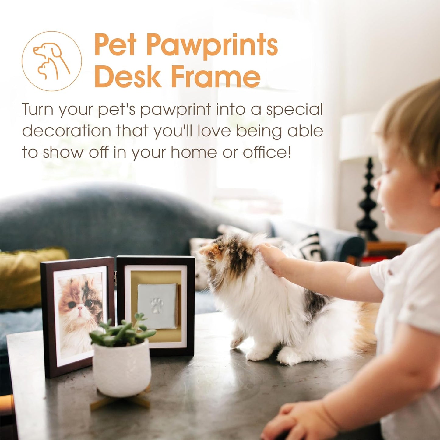 Pearhead Pet Paw Print Photo Frame with Clay Imprint Kit, Pawprint Making Kit, Cat or Dog Memorial Keepsake Gift, Pet Home Décor, Wooden Tabletop Picture Frame, Solid White