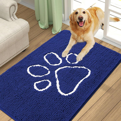 Smiry Dog Door Mat for Muddy Paws, Absorbent Dirt Trapper Non-Slip Washable Mat, Quick Dry Chenille, Mud Mat for Dogs, Entry Indoor Door Mat for inside Floor (36X24 Inches, Navy Blue)