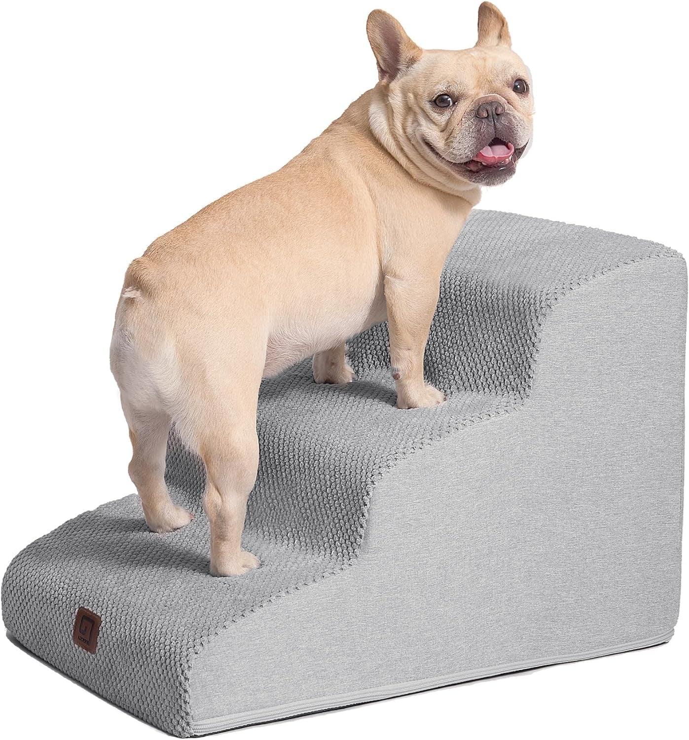 EHEYCIGA Curved Dog Stairs for Small Dogs 15.7" H, 3-Step Dog Steps for Couch Sofa and Chair, Pet Stairs for Cats, Non-Slip Balanced Pet Steps Indoor, Light Grey