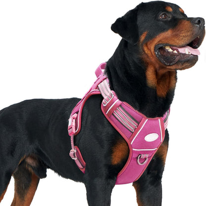 Auroth Tactical Dog Harness for Large Dogs No Pull Adjustable Pet Harness Reflective K9 Working Training Easy Control Pet Vest Military Service Dog Harnesses Rose Red XL