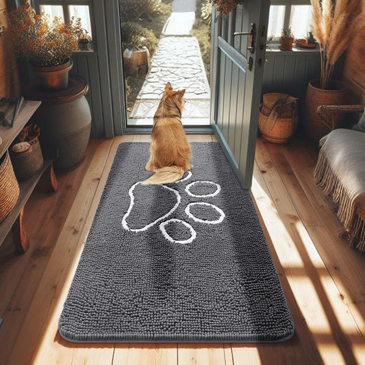 Smiry Dog Door Mat for Muddy Paws, Absorbent Dirt Trapper Non-Slip Washable Mat, Quick Dry Chenille, Mud Mat for Dogs, Entry Indoor Door Mat for inside Floor (48X30 Inches, Dark Grey)