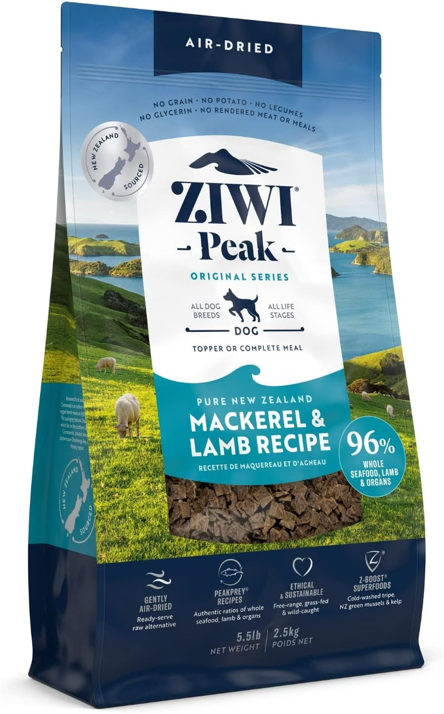 ZIWI Peak Air-Dried Dog Food – All Natural, High Protein, Grain Free and Limited Ingredient with Superfoods (Mackerel and Lamb, 5.5 Lb)