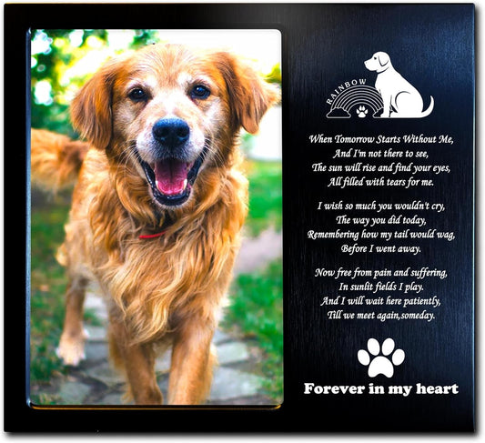 Pet Loss Gifts - Pet Memorial Gift (Opts) Personalized Metal - Sympathy Gift Memorial Picture Frame 4X6 for Loss of Dogs. (04B)