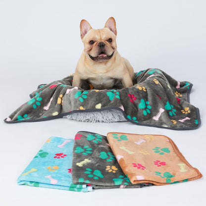 Luciphia 1 Pack 3 Blankets Fluffy Premium Fleece Pet Blanket Flannel Paw Printed Throw for Dog Cat(Small 23X16'', Grey/Brown/Blue)