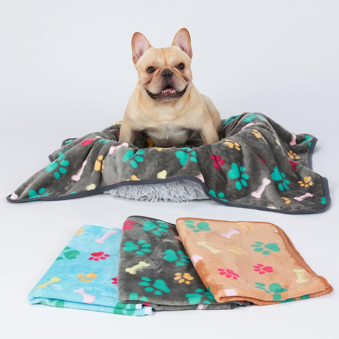 1 Pack 3 Blankets Super Soft Fluffy Cute Bone Pattern Pet Blanket Flannel Throw for Dog Puppy Cat Pink/Brown/Purple Medium