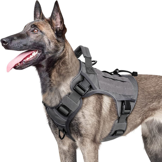 WINGOIN Grey Tactical Dog Harness Vest for Small Dogs No Pull Adjustable Reflective K9 Military Dog Service Dog Harnesses with Handle, Hook & Loop Panels for Walking, Hiking, Training(S)