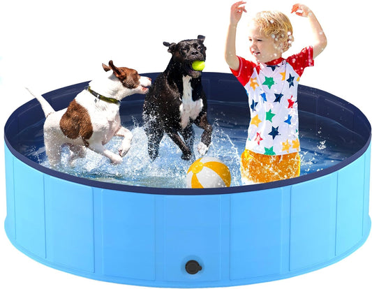 Niubya Foldable Dog Pool, Collapsible Hard Plastic Dog Swimming Pool, Portable Bath Tub for Pets Dogs and Cats, Pet Wading Pool for Indoor and Outdoor, 64 X 12 Inches