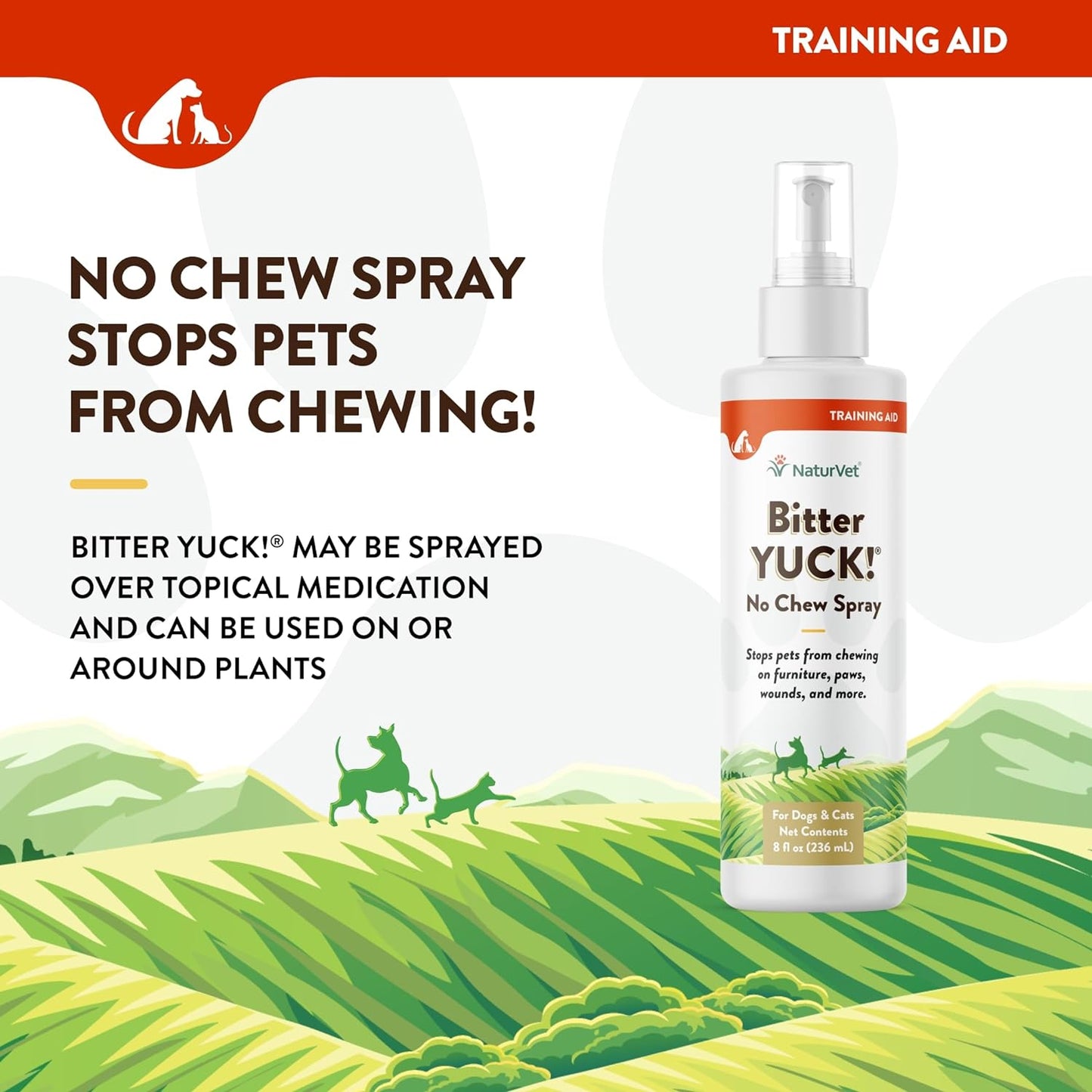 Naturvet Bitter Yuck! No Chew Spray for Dogs, Cats, and Horses Pet Training Spray, Liquid, Made in the USA, 8 Ounce