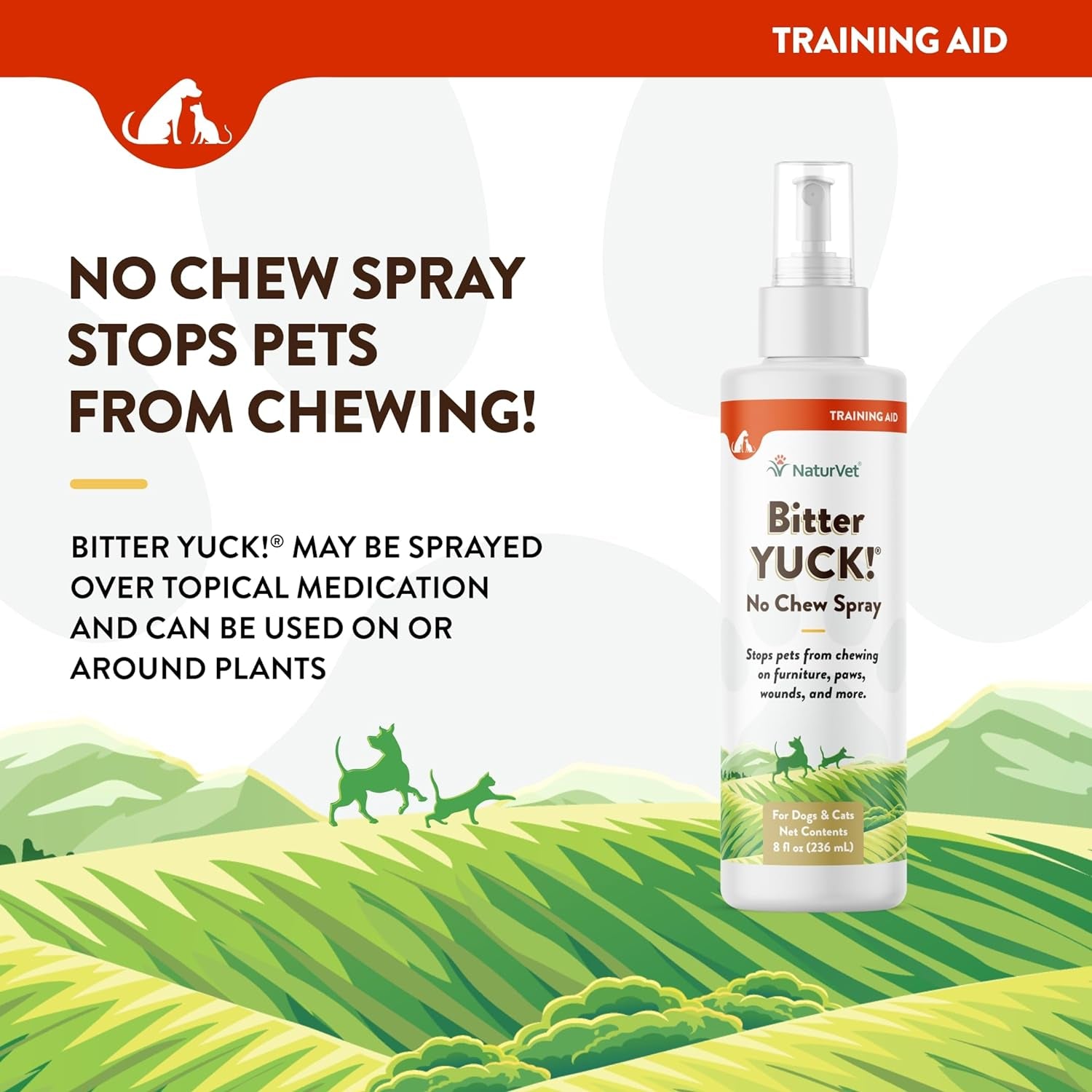 Naturvet Bitter Yuck! No Chew Spray for Dogs, Cats, and Horses Pet Training Spray, Liquid, Made in the USA, 16 Ounce