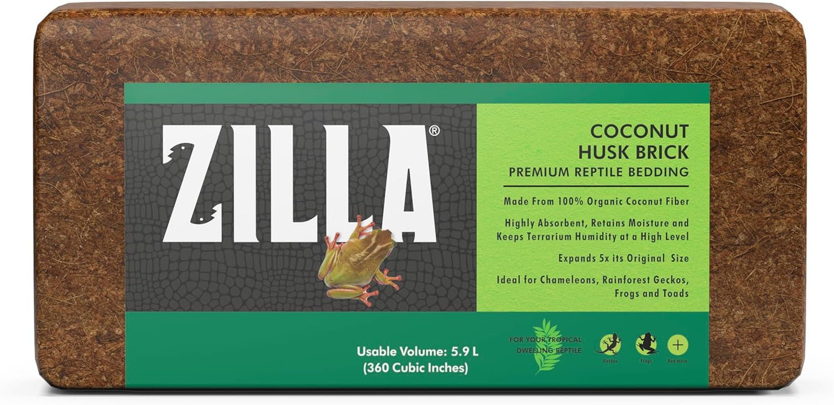 Zilla Coconut Husk Brick, Organic Bedding for Reptiles, Made with 100% Coconut Fiber, Ideal for Tropical Habitats and Egg Incubation