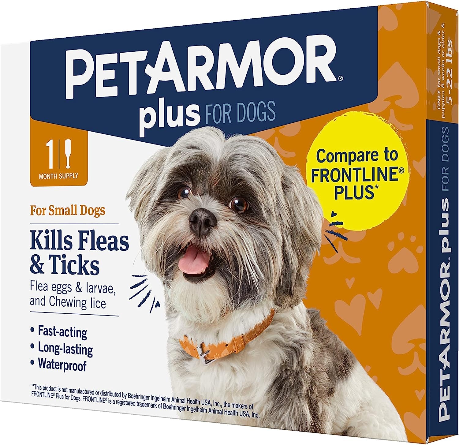 Petarmor plus Flea and Tick Prevention for Dogs, Dog Flea and Tick Treatment, 1 Dose, Waterproof Topical, Fast Acting, Small Dogs (5-22 Lbs)