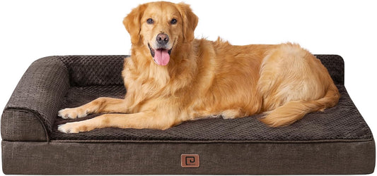 EHEYCIGA Memory Foam Orthopedic XL Dog Bed, Washable Dog Bed with Waterproof Lining Removable Cover, Extra Large Dog Bed Sofa with Nonskid Bottom Xlarge Pet Couch Bed, 44X32 Inches, Brown