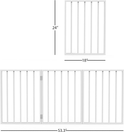 Pet Gate - 4-Panel Indoor Foldable Dog Fence for Stairs, Hallways or Doorways - 72X24-Inch Retractable Wood Freestanding Dog Gates by PETMAKER (Brown)