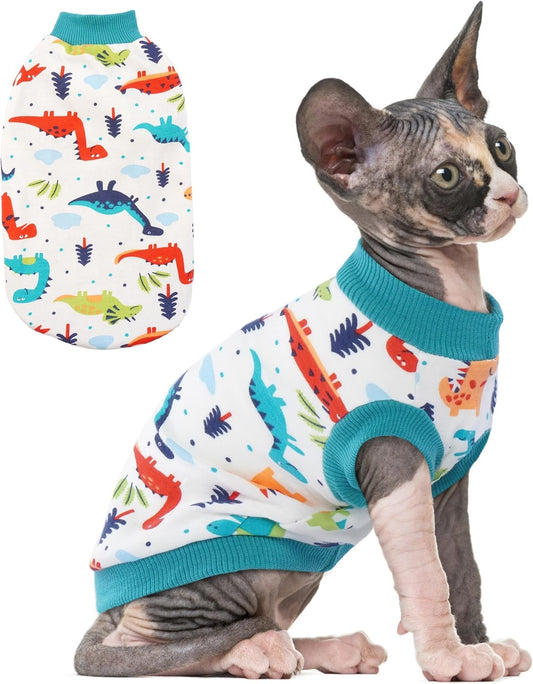 PUMYPOREITY Sphynx Cat Clothes, Stretchy Cat Sweater, Soft Hairless Cats Shirt, Pullover Cat Pajamas, Cat Turtleneck for Sphynx Cornish Rex, Devon Rex, Blue, L