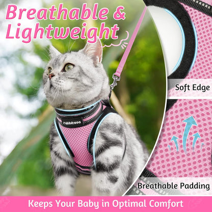 Rabbitgoo Cat Harness and Leash Set for Walking Escape Proof, Adjustable Soft Kittens Vest with Reflective Strip for Cats, Comfortable Outdoor Vest, Black, L