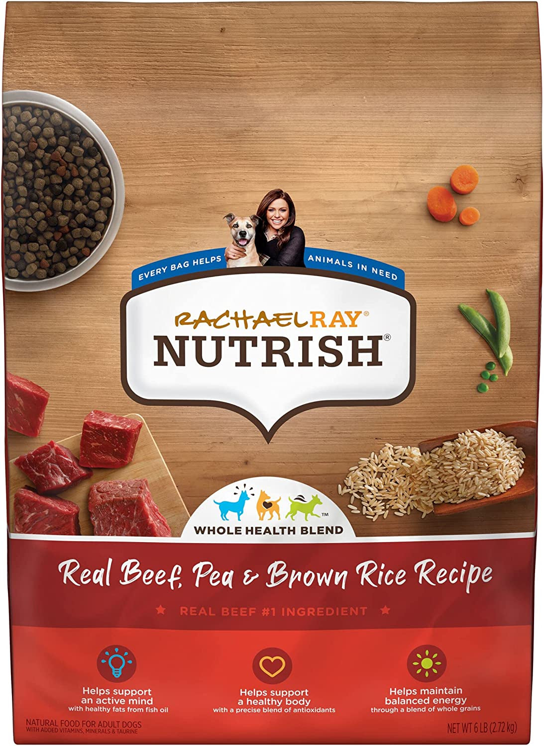 Rachael Ray Nutrish Premium Natural Dry Dog Food, Real Beef, Pea, & Brown Rice Recipe, 6 Pound Bag (Packaging May Vary)