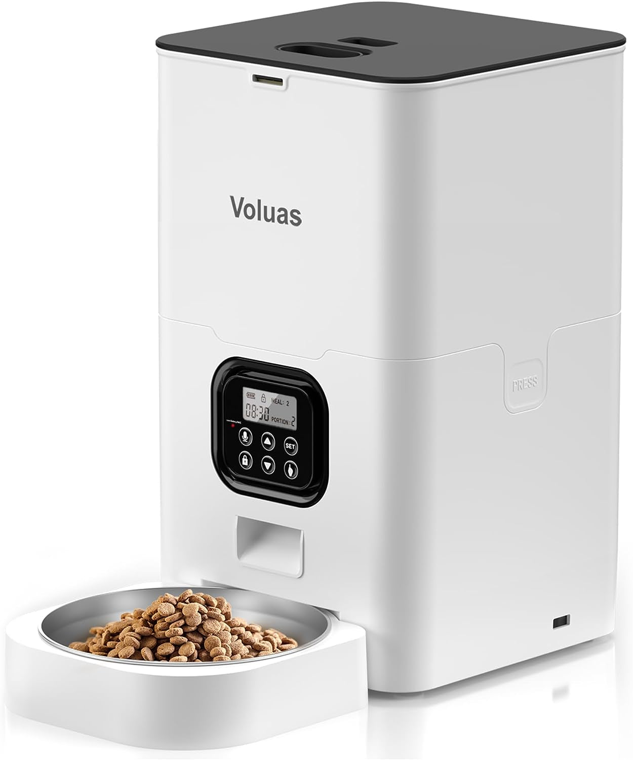 VOLUAS Automatic Cat Feeders - Pet Food Dispenser for Dry Food, Timed Cat Feeder with Desiccant Bag, Programmable Portion Size Control 4 Meals per Day, 10S Voice Recorder