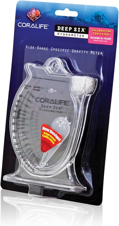 Coralife Aquarium Fish Tank Deep Six Hydrometer For Measuring Water Salinity PPT and Specific Gravity