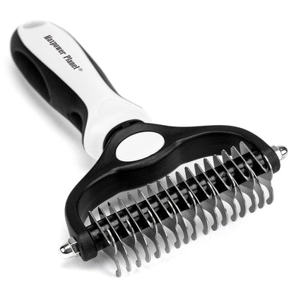 Maxpower Planet Pet Grooming Brush - Double Sided Shedding, Dematting Undercoat Rake for Dogs, Cats - Extra Wide Dog Grooming Brush, Dog Brush for Shedding, Cat Brush, Reduce Shedding by 95%, White