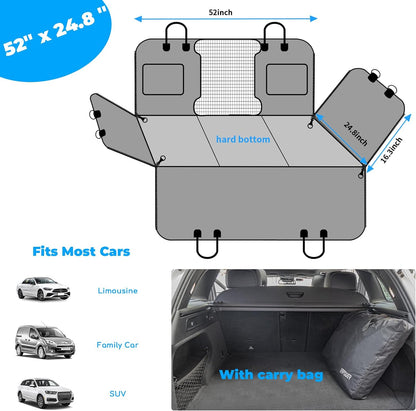 URPOWER Back Seat Extender for Dogs, Dog Car Seat Cover with Hard Bottom Dog Car Seat Bed Waterproof Dog Hammock for Car Pet Backseat Protector with Mesh Window and Storage Pocket for Car, SUV