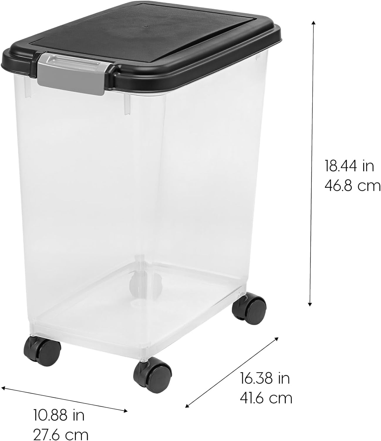 IRIS USA Weatherpro Airtight Dog Food Storage Container, up to 54 Lbs, Attachable Wheels, for Dog Cat Bird and Other Pet Food Storage Bin, Keep Fresh, Translucent Body, Easy Mobility, Black