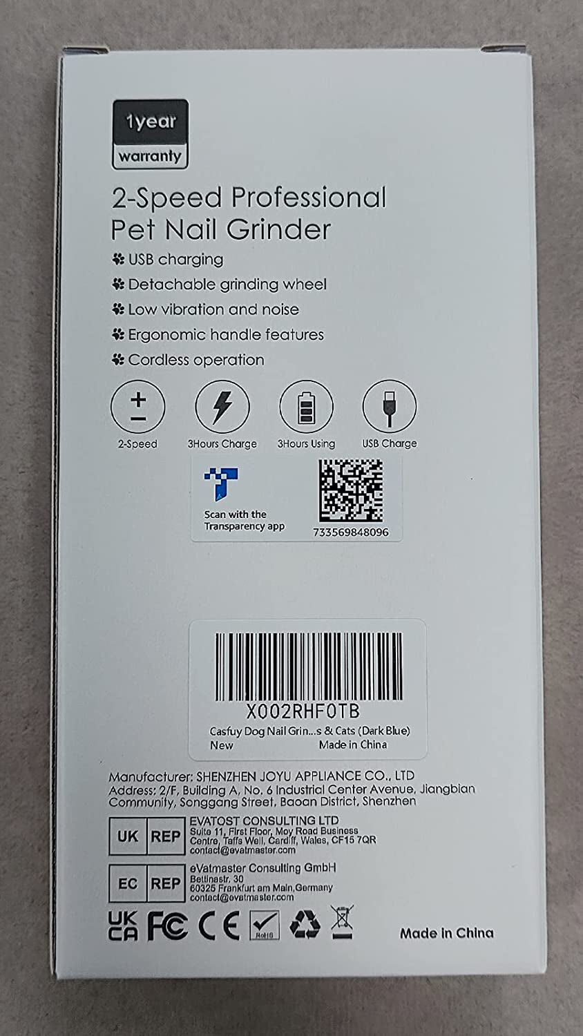 Casfuy Dog Nail Grinder Upgraded - Professional 2-Speed Electric Rechargeable Pet Nail Trimmer Painless Paws Grooming & Smoothing for Small Medium Large Dogs & Cats (Dark Blue)