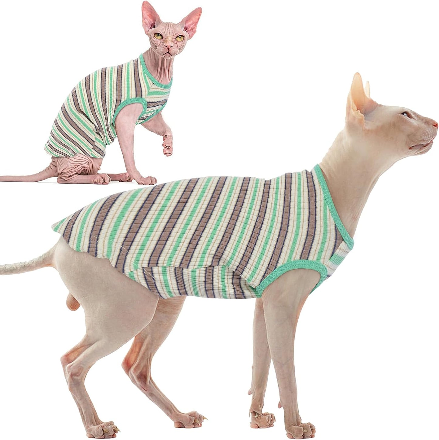 Nanaki Hairless Sphynx Cat Clothes Sphynx Sweaters for Cats Sleeveless, Cat Sweater Cat Shirts for Cats Only, Stripe Cat Shirt T-Shirts Breathable Cat Apparel Vest Pajamas Jumpsuit for Cats Small Dogs