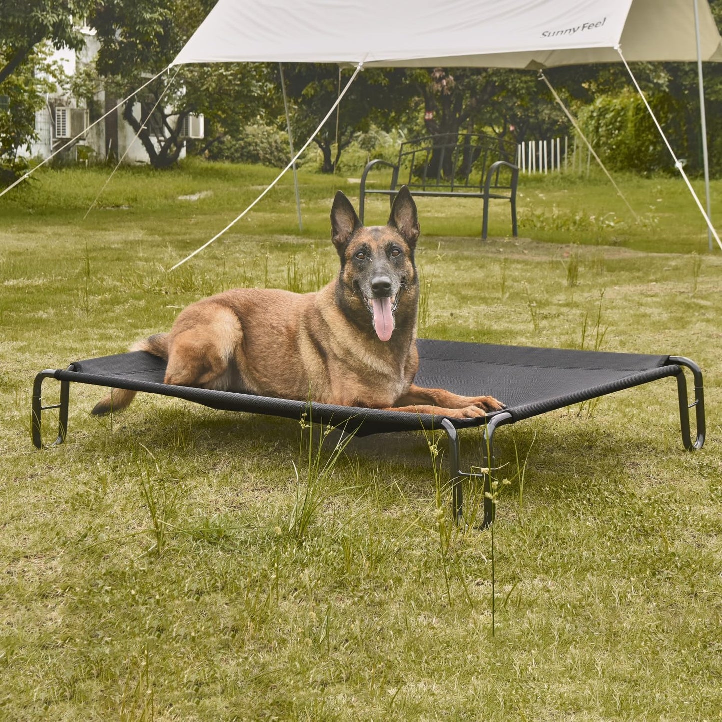 Elevated Outdoor Dog Bed - Raised Dog Bed for Large Dogs, Waterproof Dog Cot Bed Easy to Assemble, Cooling Elevated Dog Bed with Breathable Teslin Mesh, Durable, Non Slip, up to 65 Lbs,Black