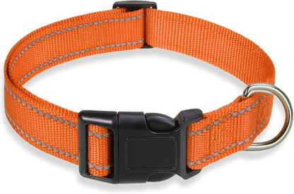 Reflective Dog Collar with Buckle Adjustable Safety Nylon Collars for Small Medium Large Dogs, Orange M