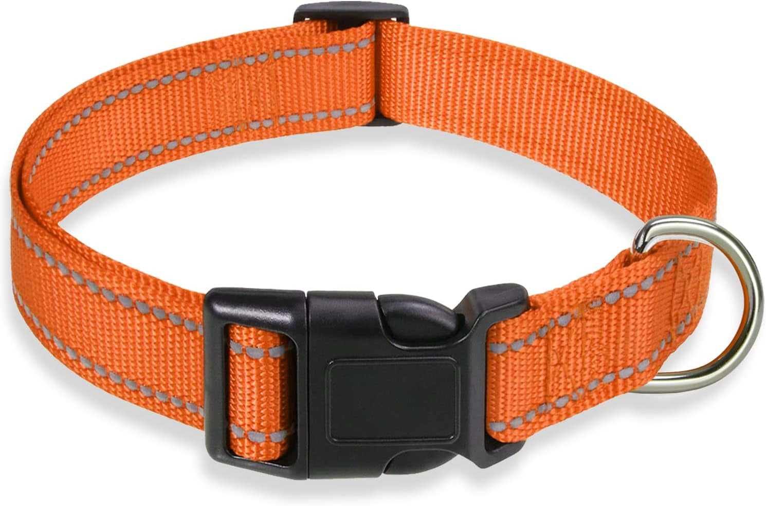 Reflective Dog Collar with Buckle Adjustable Safety Nylon Collars for Small Medium Large Dogs, Orange L