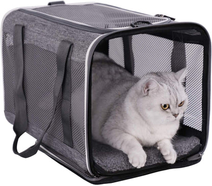 Petisfam Soft Pet Carrier for Large and Medium Cats, 2 Kitties, Small Dogs. Easy to Get Cat In, Great for Cats That Don'T like Carriers (Blue)