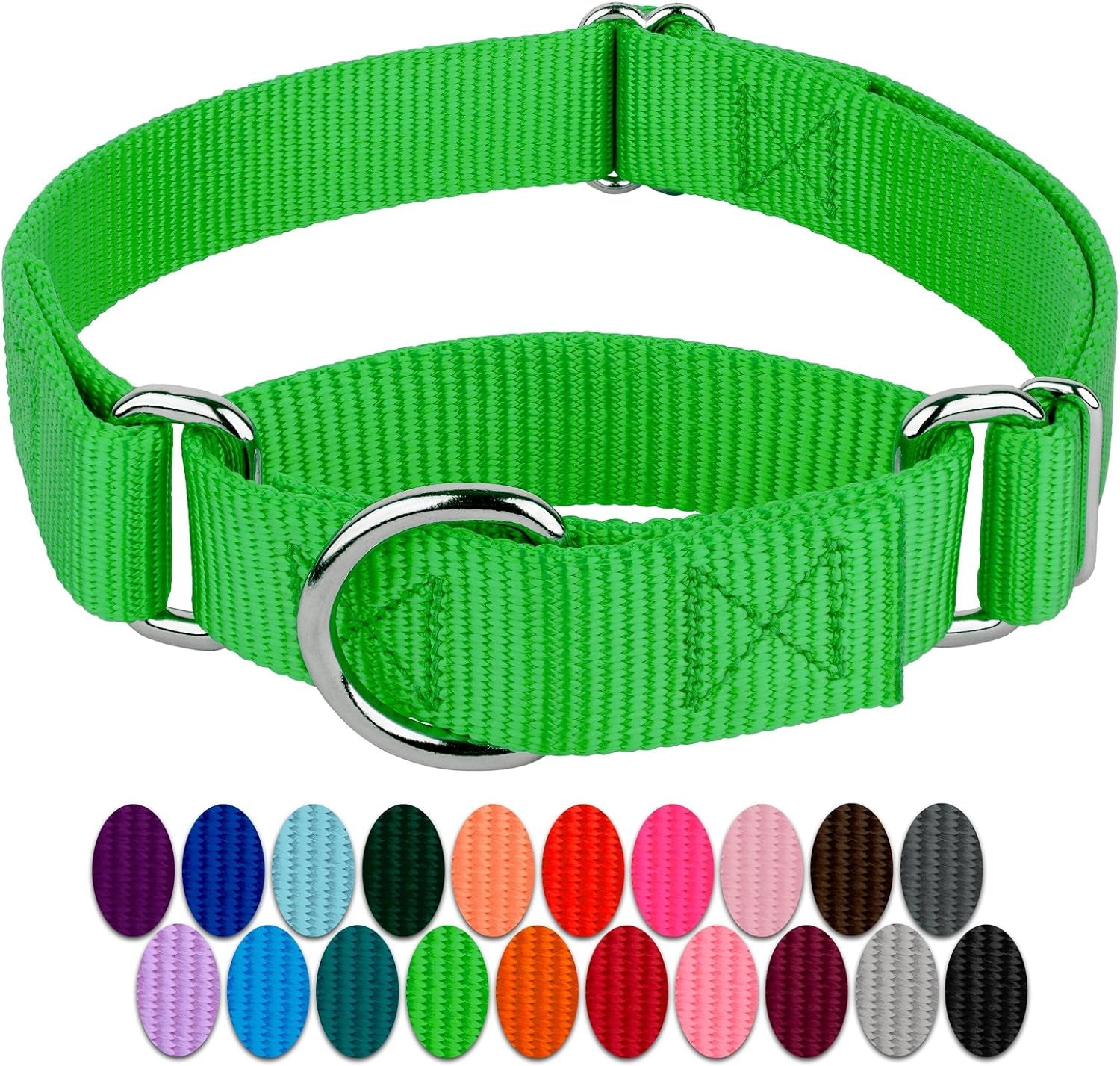 Country Brook Design - Hot Lime Green Martingale Heavy Duty Nylon Dog Collar - 21 Vibrant Color Options (1 Inch Width, Large)