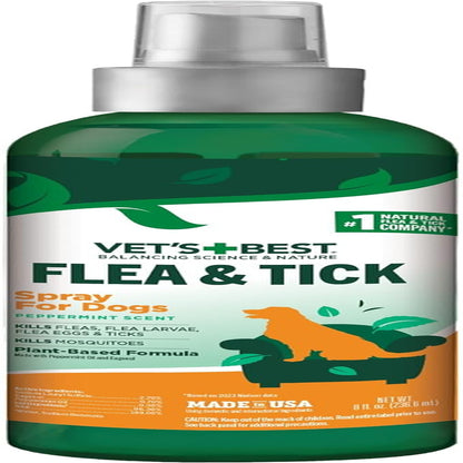 Vet'S Best Tick & Flea Spray - Plant-Based Flea and Tick Prevention for Dogs - Certified Natural Oils - 8 Oz