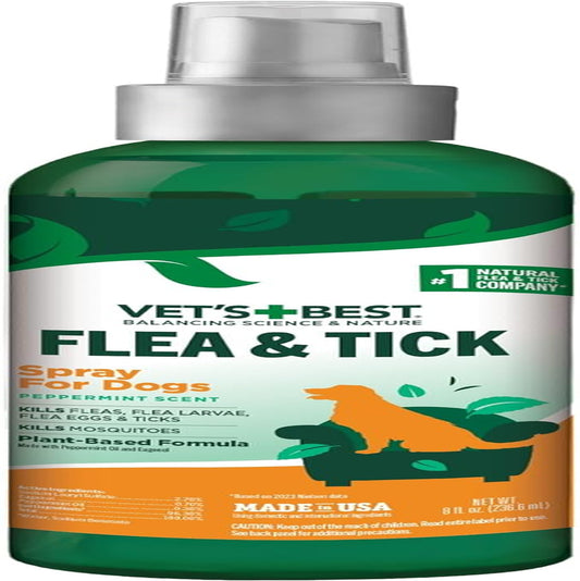 Vet'S Best Tick & Flea Spray - Plant-Based Flea and Tick Prevention for Dogs - Certified Natural Oils - 8 Oz