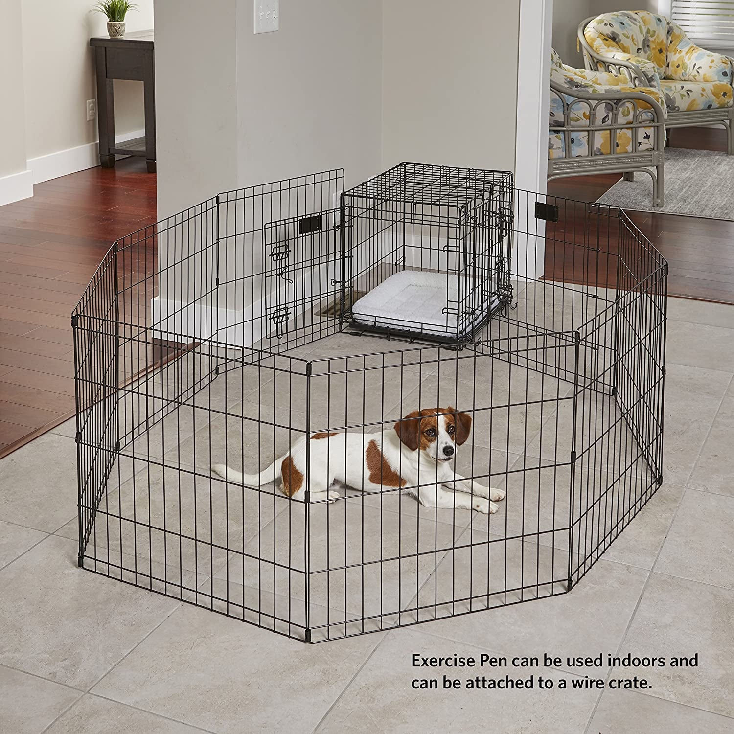 Midwest Homes for Pets Foldable Metal Dog Exercise Pen / Pet Playpen. Black W/ Door, 24'W X 30'H, 1-Year Manufacturer'S Warranty