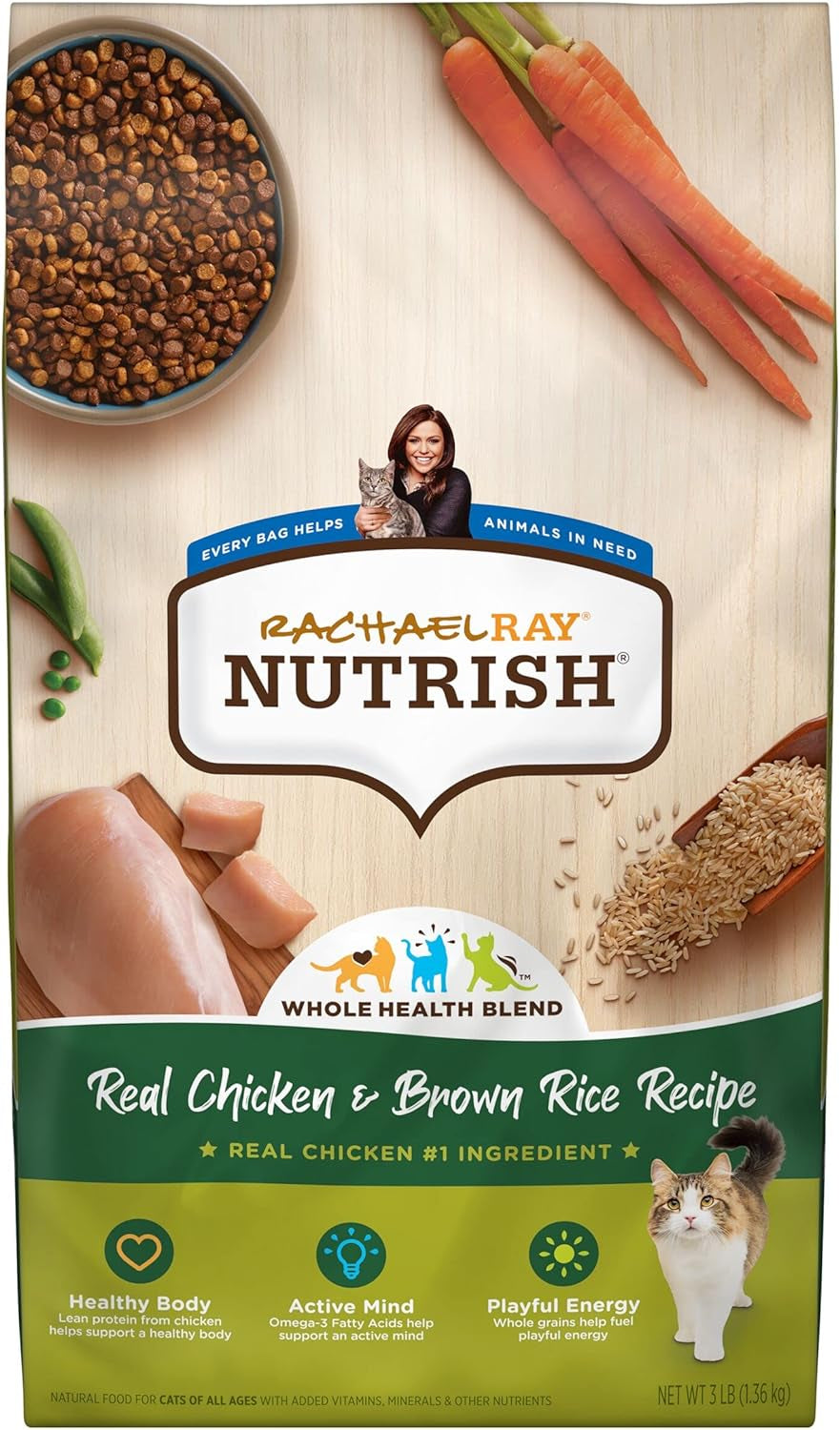 Rachael Ray Nutrish Premium Natural Dry Cat Food, Real Chicken & Brown Rice Recipe, 3 Pounds (Packaging May Vary)