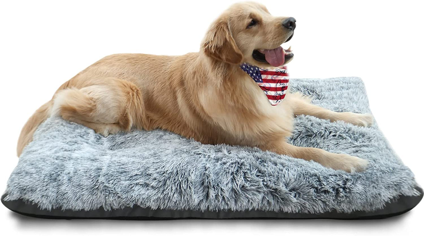 Deluxe Dog Bed Medium Size Dog Fixable Dog Crate Pad Fluffy Washable Dog Mat, 30 X 19 X 3 Inches, Grey