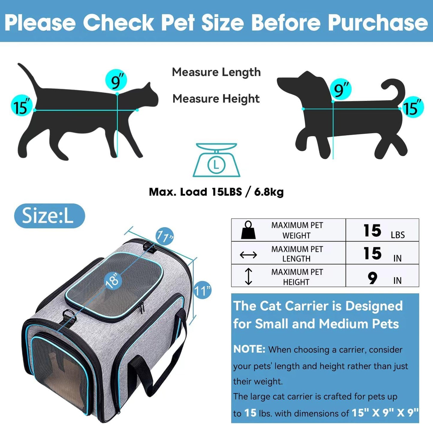 Siivton Cat Carrier,2 Sided Expandable Pet Carrier for Travel,Collapsible Soft-Sided Carriers with Removable Fleece Pad and Shoulder Straps,Airline Approved(17.5"X 11"X 11")