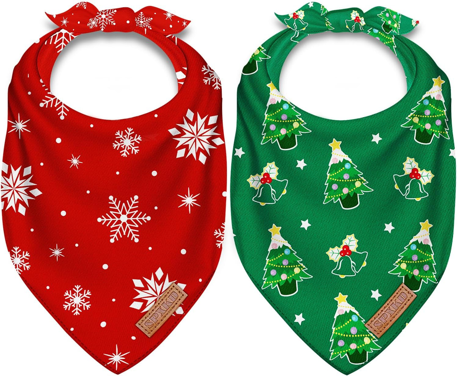 Christmas Dog Bandanas 2 Pack Washable Soft Cotton Christmas Tree and Snowflakes Scarf Multiple Sizes Offered Premium Durable Fabric Adjustable Fit Christmas Outfit for Small Large Extra Large Dogs