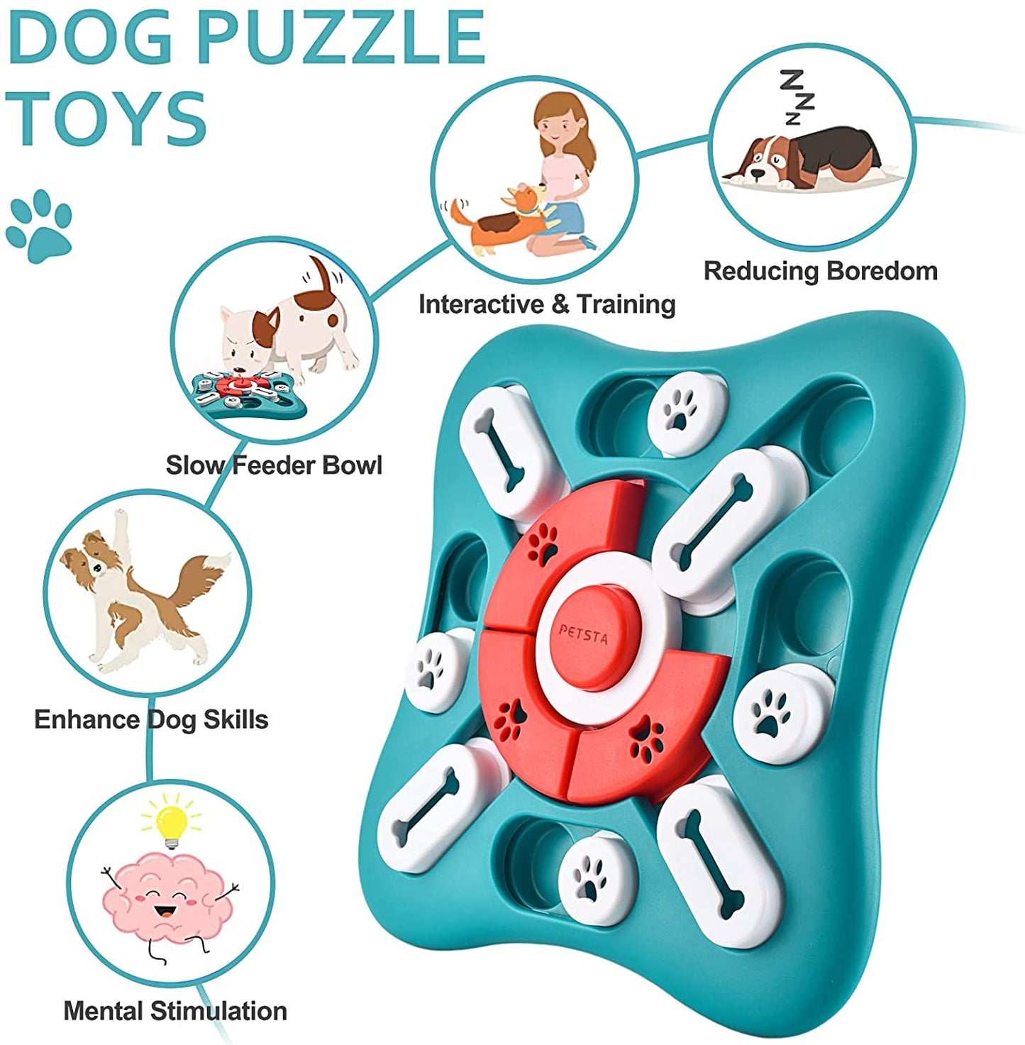 Dog Puzzle Toys, Treat Dispensing Dog Enrichment Toys for IQ Training and Brain Stimulation, Interactive Mentally Stimulating Toys as Gifts for Puppies, Cats, Dogs