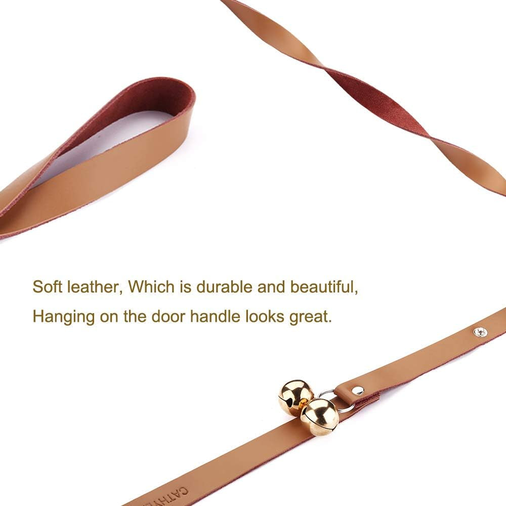 Leather Dog Doorbells for Door Knob/Potty Training/Go Outside, Length Adjustment Copper Dog Bell, Housetraining Hanging Bell, Brown Leather Silver Bells.