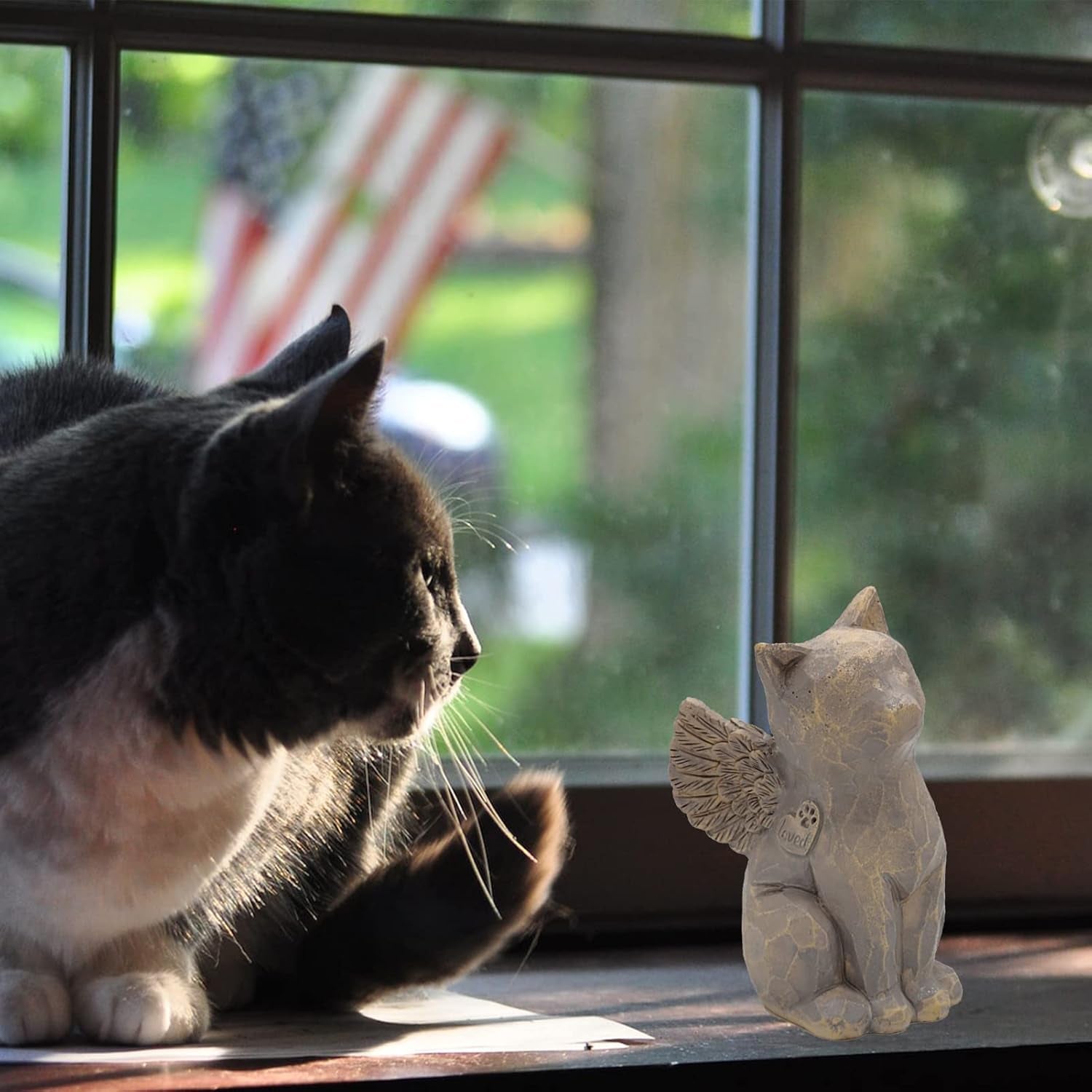 Cat Memorial Gifts, Loss of Cat Sympathy Gift, Angel Cat Figurine Rainbow Bridge Pet Memorial Gifts, Cat Gifts for Cat Lovers, Cat Remembrance Grief Condolence Bereavement Gifts, Black Cat Decor