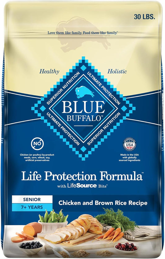 Blue Buffalo Life Protection Formula Senior Dry Dog Food, Supports Joint Health and Mobility, Made with Natural Ingredients, Chicken & Brown Rice Recipe, 30-Lb. Bag