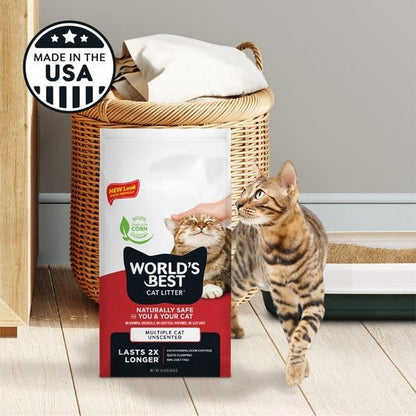 WORLD'S BEST CAT LITTER Multiple Cat Unscented, 8-Pounds - Natural Ingredients, Quick Clumping, Flushable, 99% Dust Free & Made in USA - Long-Lasting Odor Control & Easy Scooping