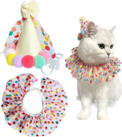 Cat Birthday Bandana Scarf and Party Hat Cute Tassels Bib Scarf and Birthday Hat Cat Birthday Party Decorations Set