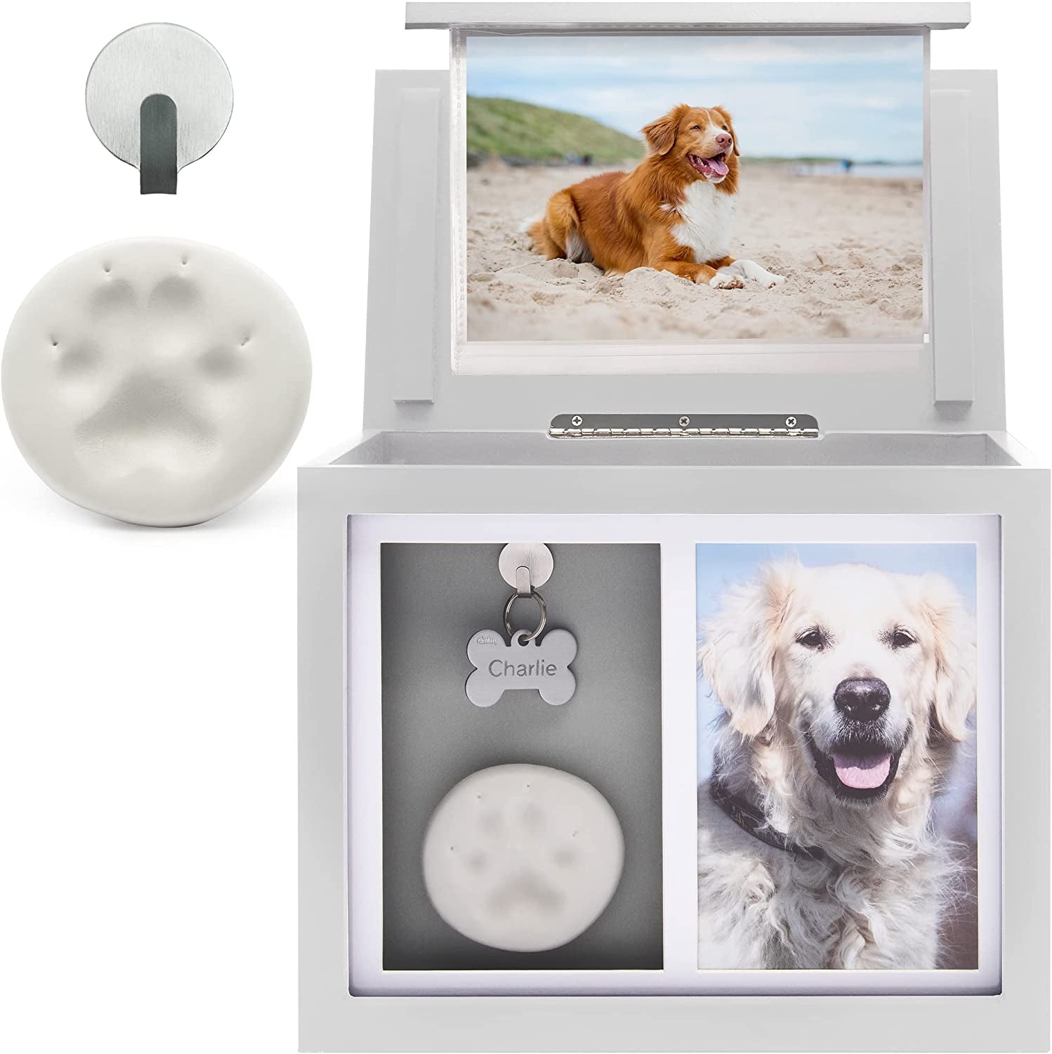 Pet Urns for Dogs Ashes Keepsake - Memorial Dog Urns for Ashes Personalized, Cat Urns for Ashes, Pet Urns for Dogs Ashes Small - Includes Pet Paw Print Kit, Picture Frame and Photo Book