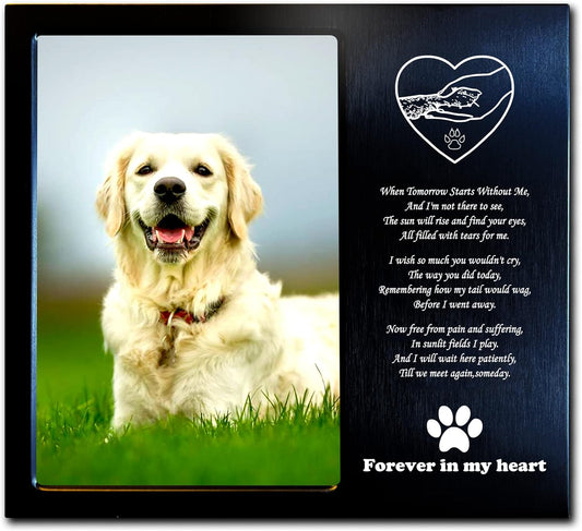 Pet Memorial Gift - Sympathy Gift (Opts) Personalized Metal Wood - Pet Memorial Picture Frame 4X6 - for Loss of Dog or Cat (03B)