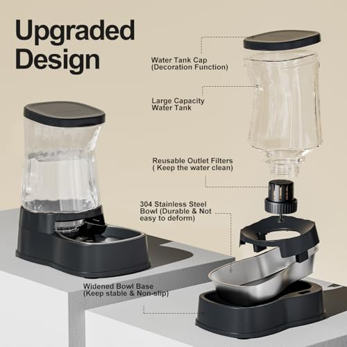 Gardner Pet Automatic Dog Water Dispenser Gravity Stainless Steel Water Waterer Feeder, 100% BPA-Free Large Capacity Water Feeding Bowls for Medium & Large-Sized Dogs Cats Other Pets -(1 Gallon)