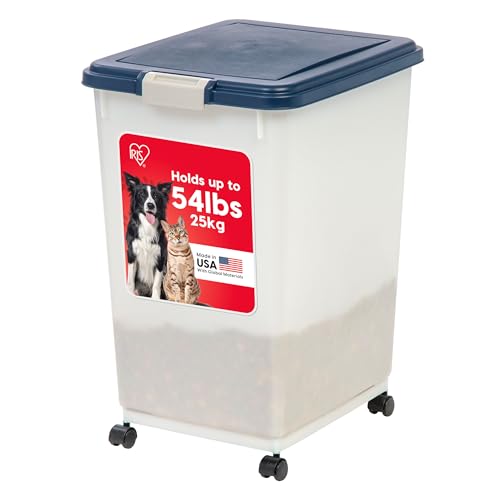 IRIS USA Dog Food Storage Container, Up to 54 lbs, Navy/Pearl, Made in USA